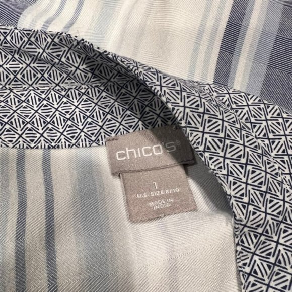 Chico's Blue & White L-Sleeve Top Size M - Picture 8 of 8
